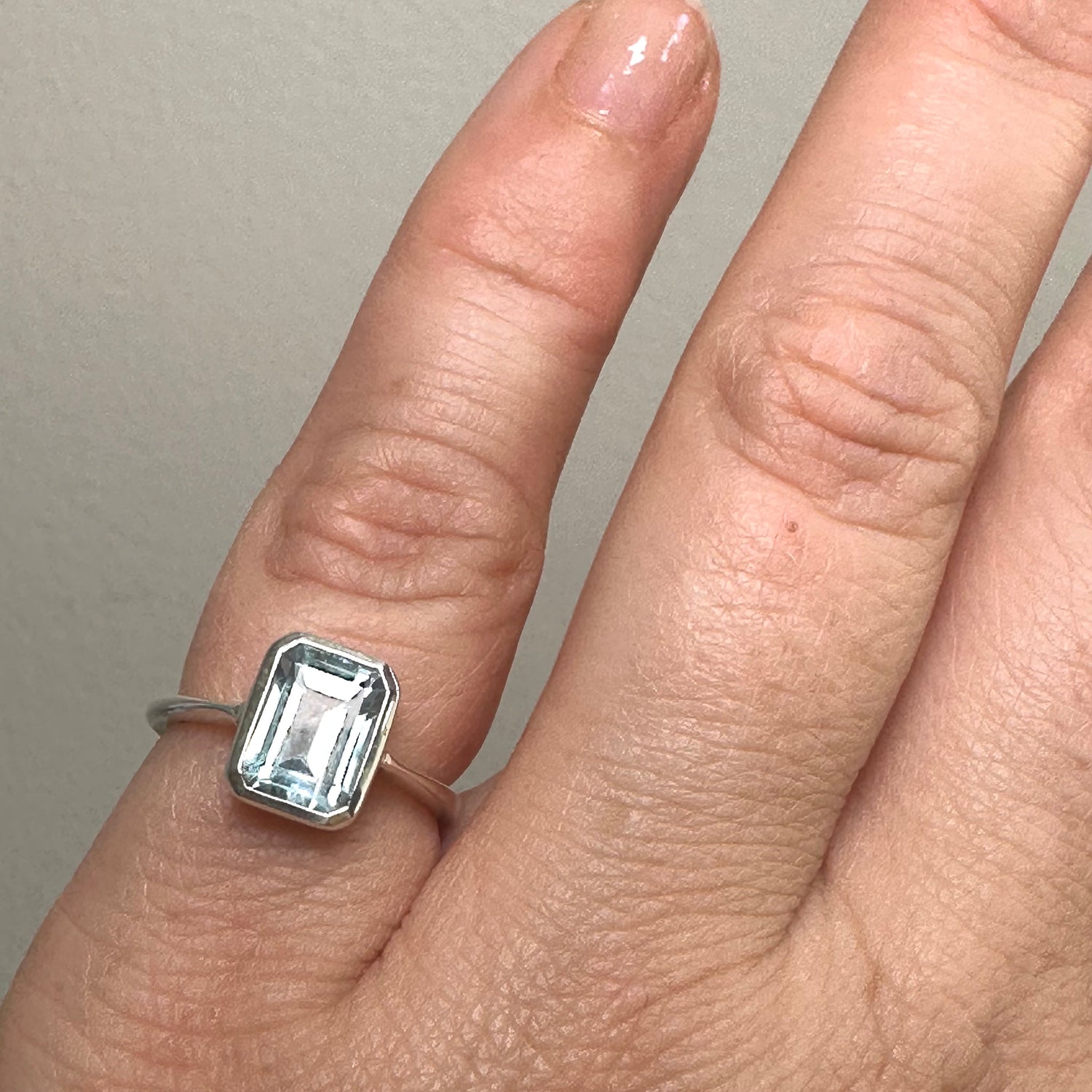 Blue Topaz Rectangular Faceted Ring Size 5 PRGJ800