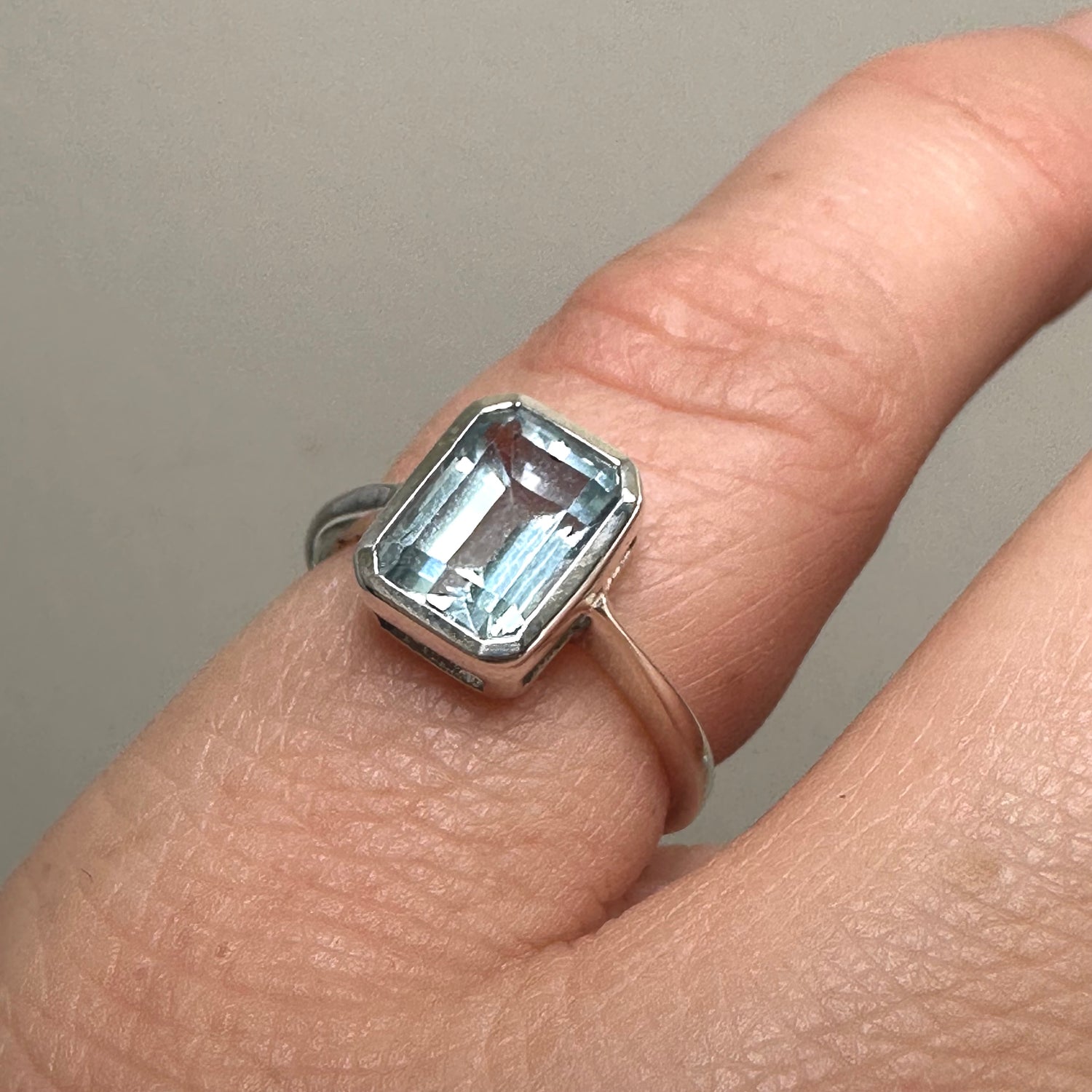 Blue Topaz Rectangular Faceted Ring Size 5 PRGJ800