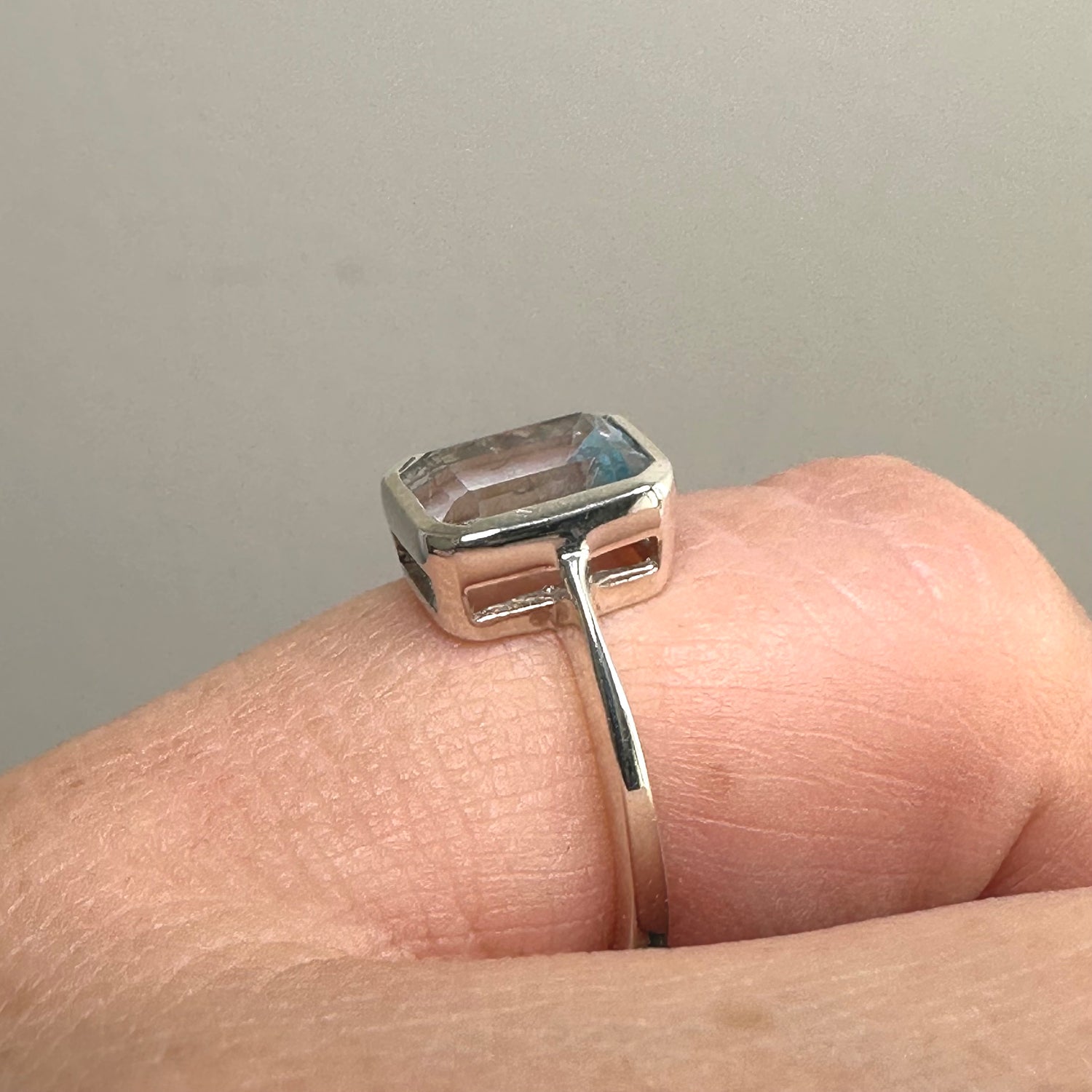 Blue Topaz Rectangular Faceted Ring Size 5 PRGJ800