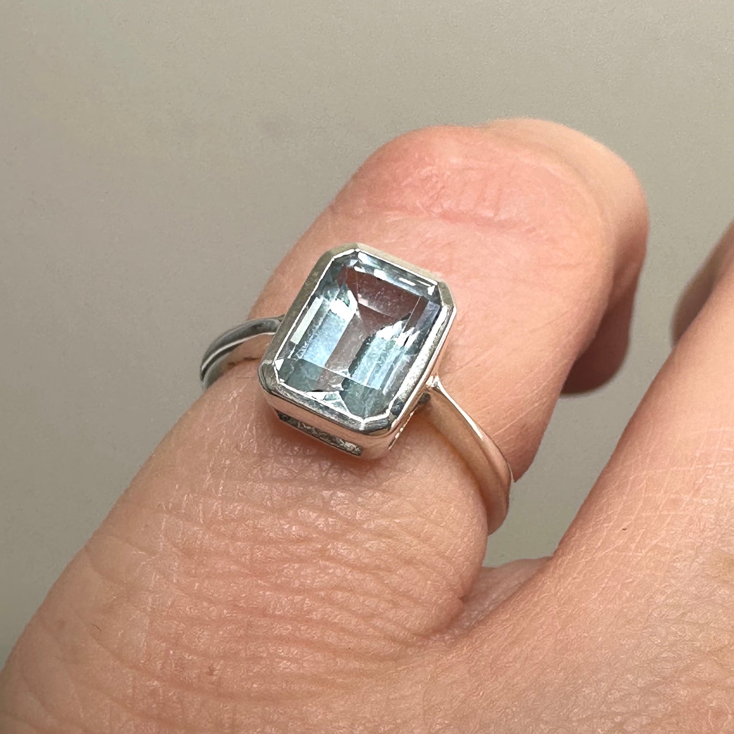 Blue Topaz Rectangular Faceted Ring Size 5 PRGJ800