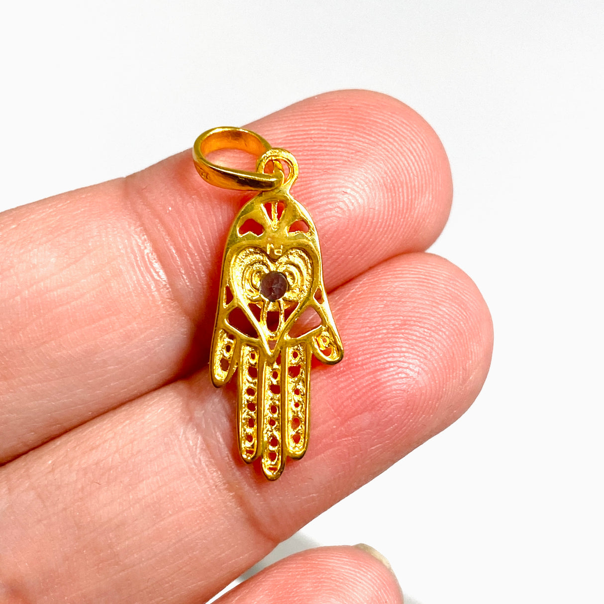 Blue Topaz Round Faceted Hamsa Hand Gold Plated Pendant PPGJ1219