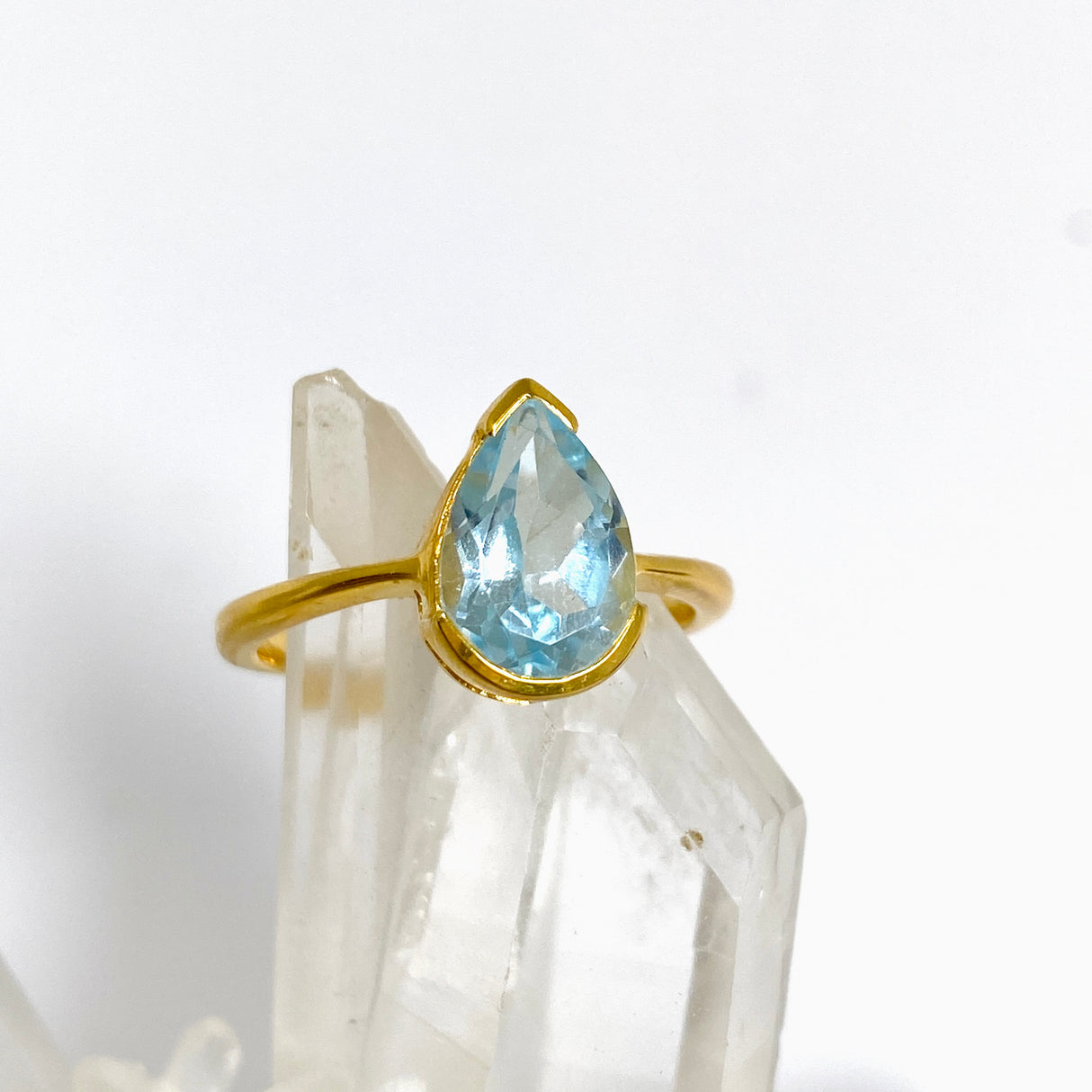 Blue Topaz Teardrop Faceted 2.5 micron Gold Plated Ring Size 7 PRGJ993