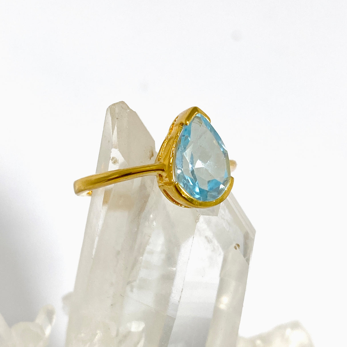 Blue Topaz Teardrop Faceted 2.5 micron Gold Plated Ring Size 7 PRGJ993