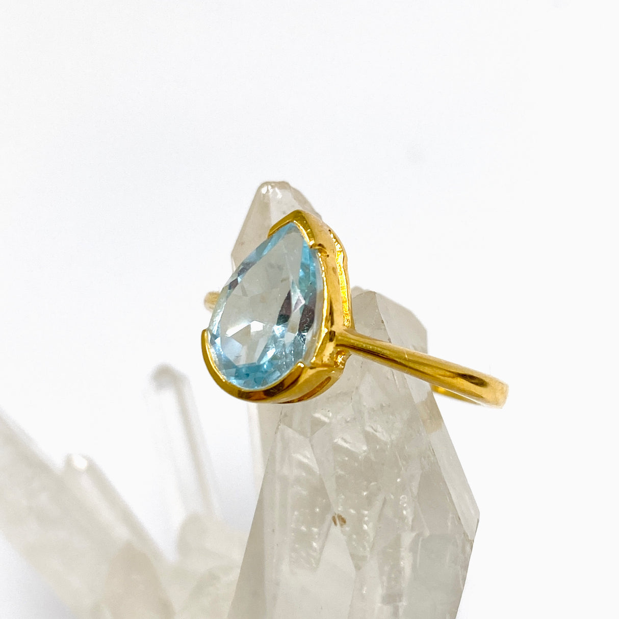 Blue Topaz Teardrop Faceted 2.5 micron Gold Plated Ring Size 7 PRGJ993