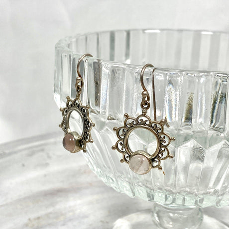 Boho mandala Rose Quartz cabochon earrings KEGJ563 - Nature's Magick