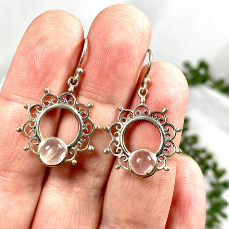 Boho mandala Rose Quartz cabochon earrings KEGJ563 - Nature's Magick