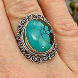 Boho Style Turquoise oval ring s.7 KRGJ2778 - Nature's Magick