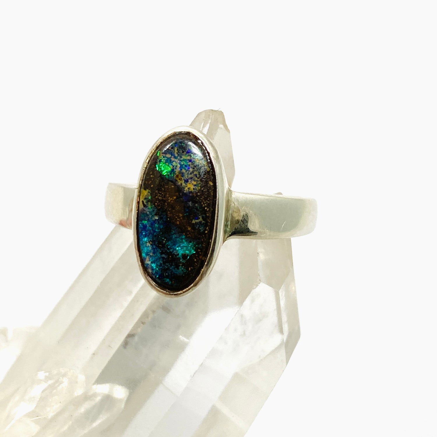 Boulder Opal Oval Cabochon Ring Size 7.5 PRGJ846