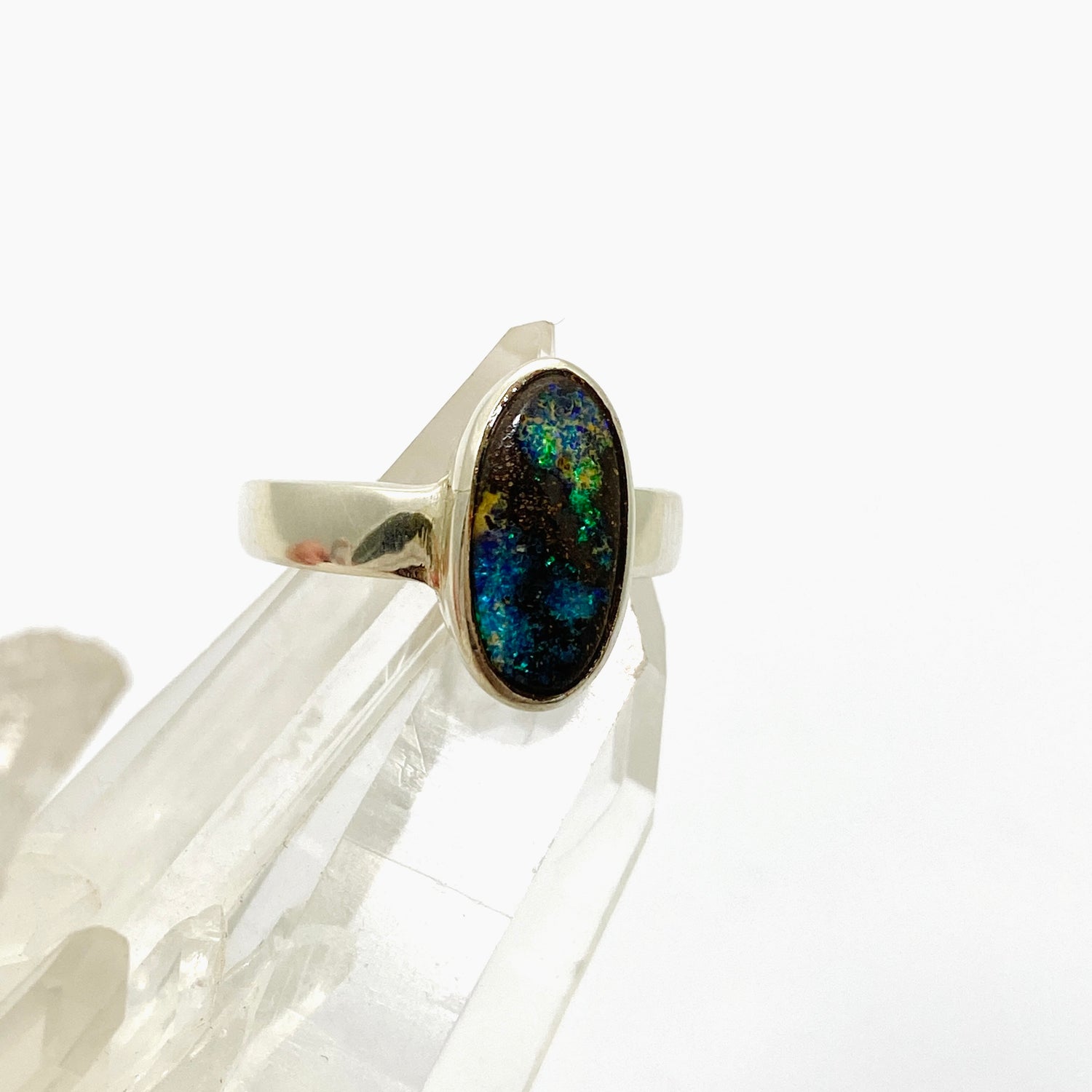Boulder Opal Oval Cabochon Ring Size 7.5 PRGJ846