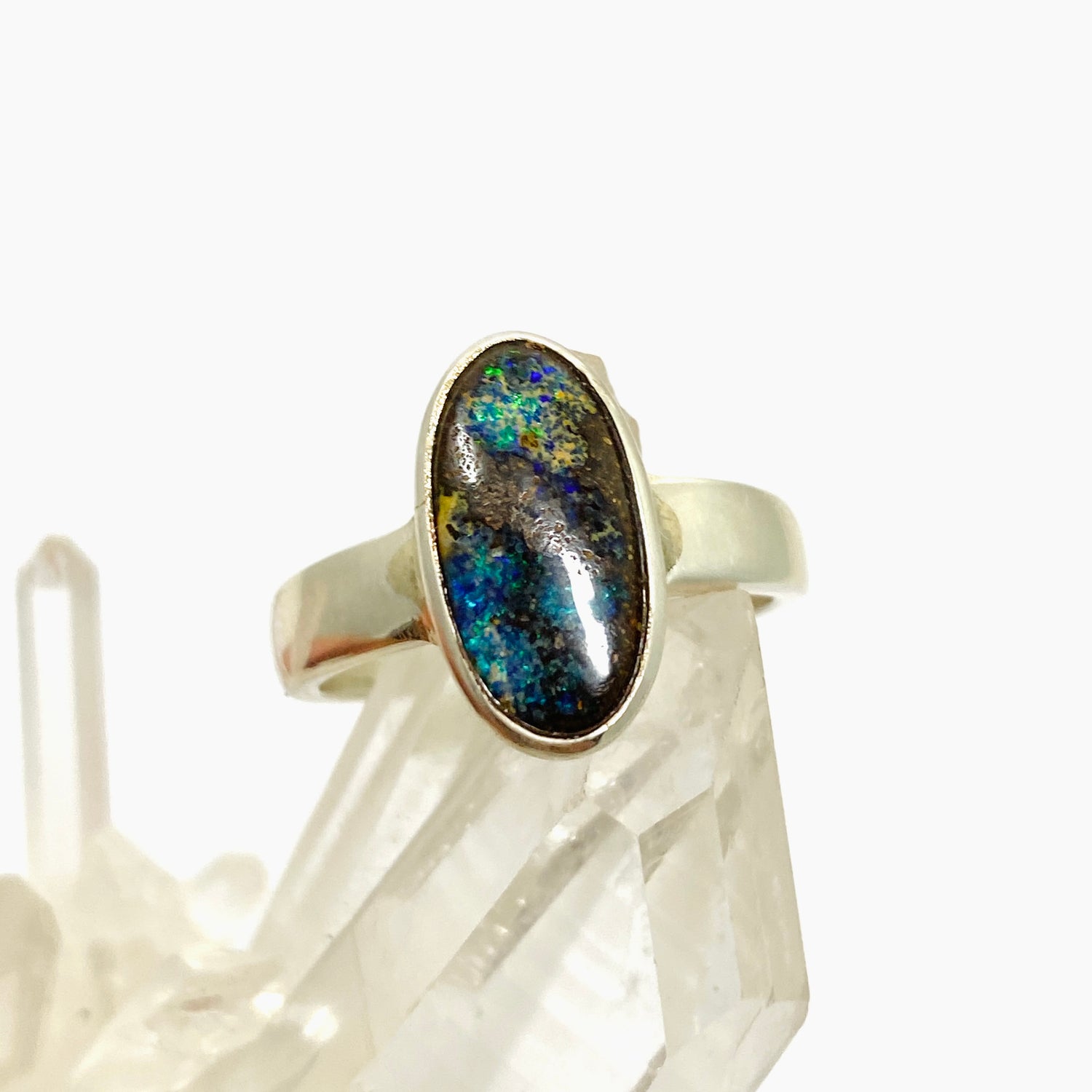 Boulder Opal Oval Cabochon Ring Size 7.5 PRGJ846