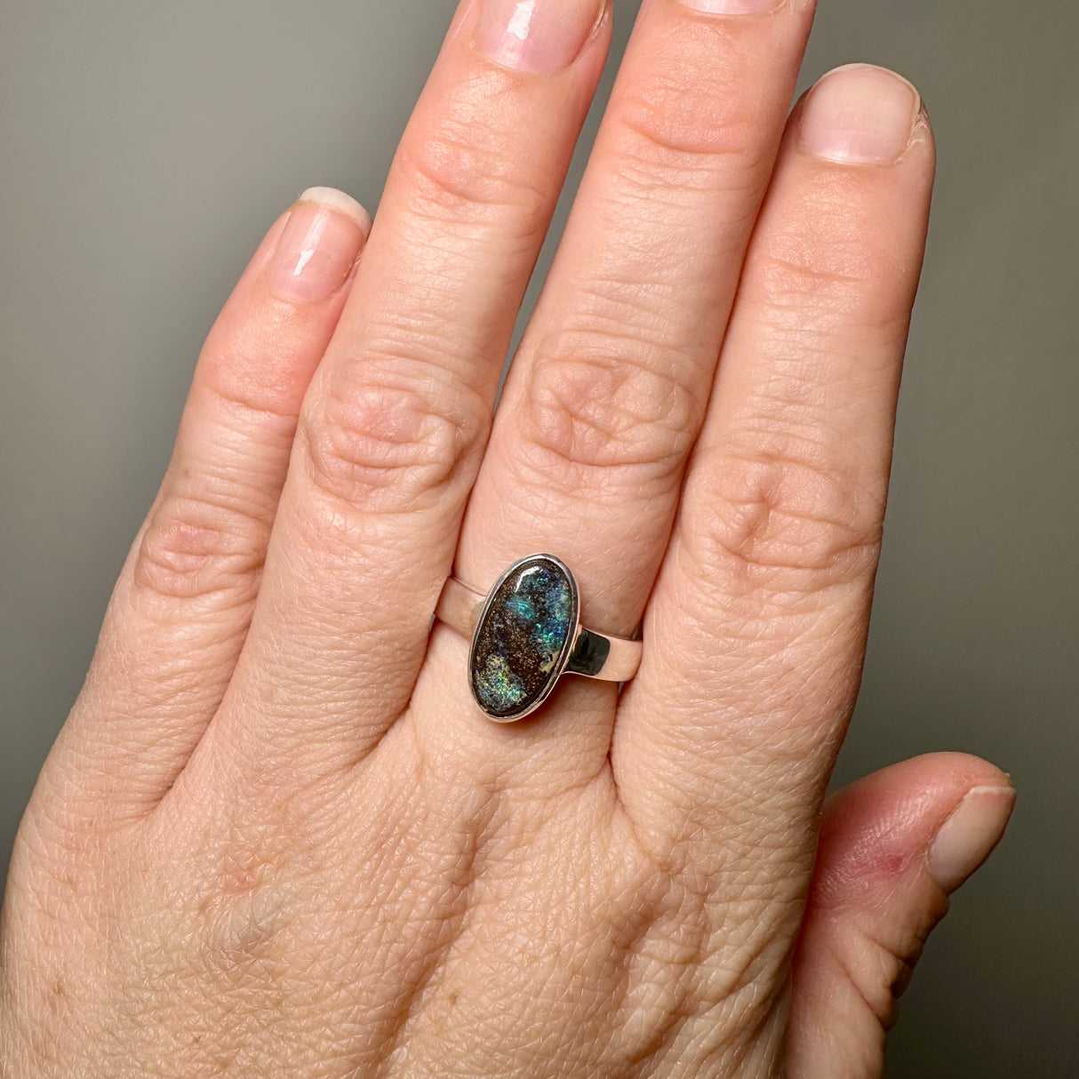 Boulder Opal Oval Cabochon Ring Size 7.5 PRGJ846