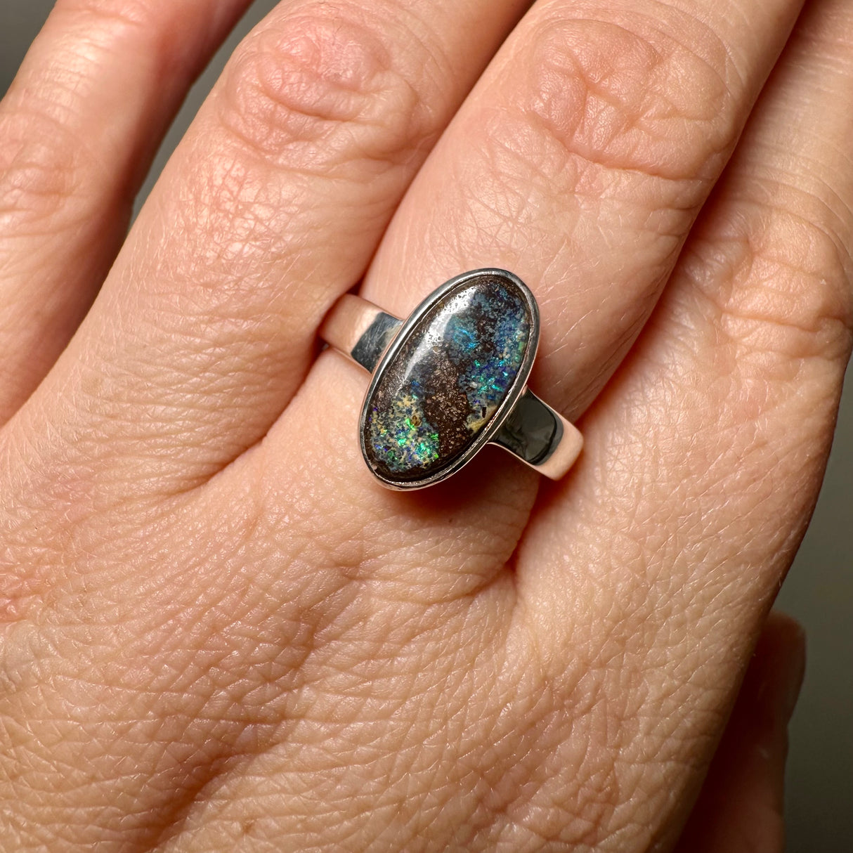 Boulder Opal Oval Cabochon Ring Size 7.5 PRGJ846