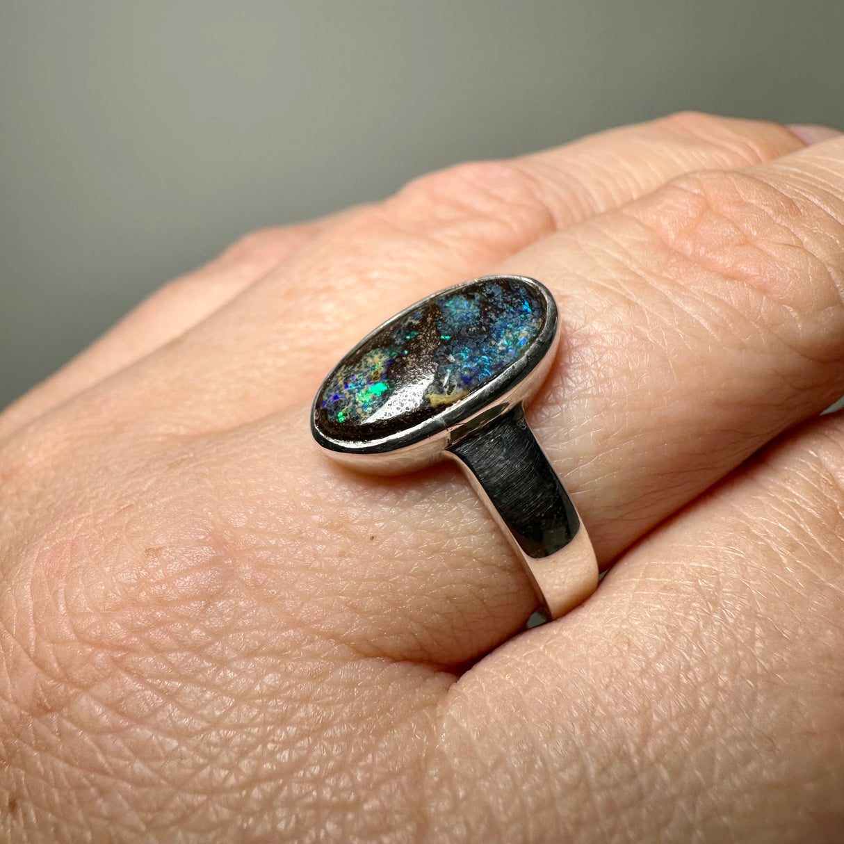 Boulder Opal Oval Cabochon Ring Size 7.5 PRGJ846