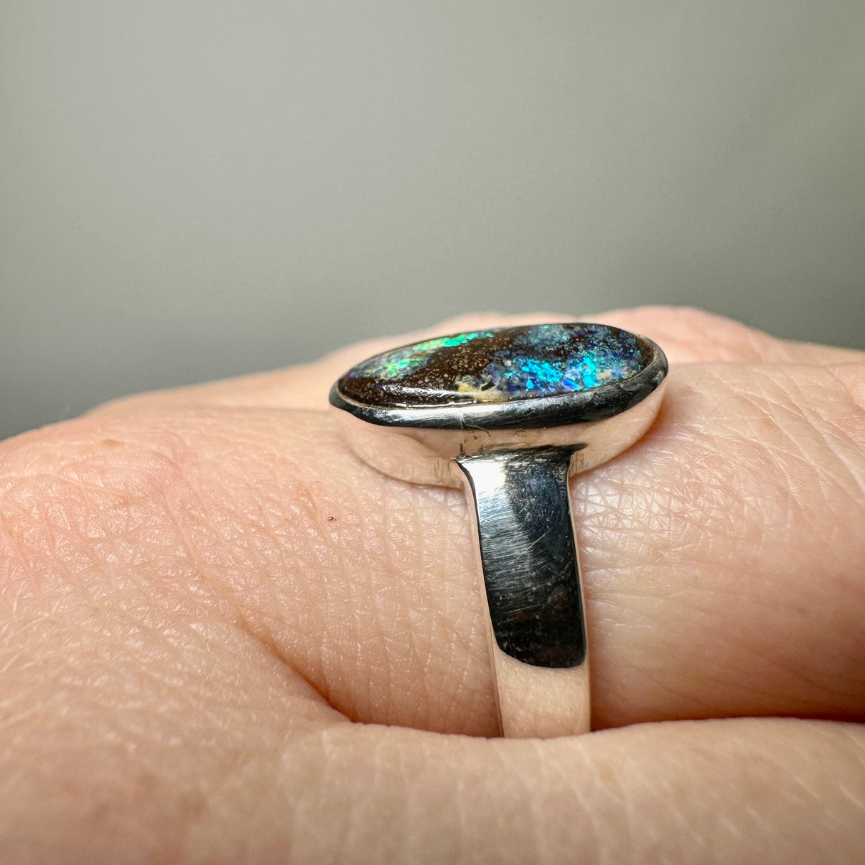 Boulder Opal Oval Cabochon Ring Size 7.5 PRGJ846