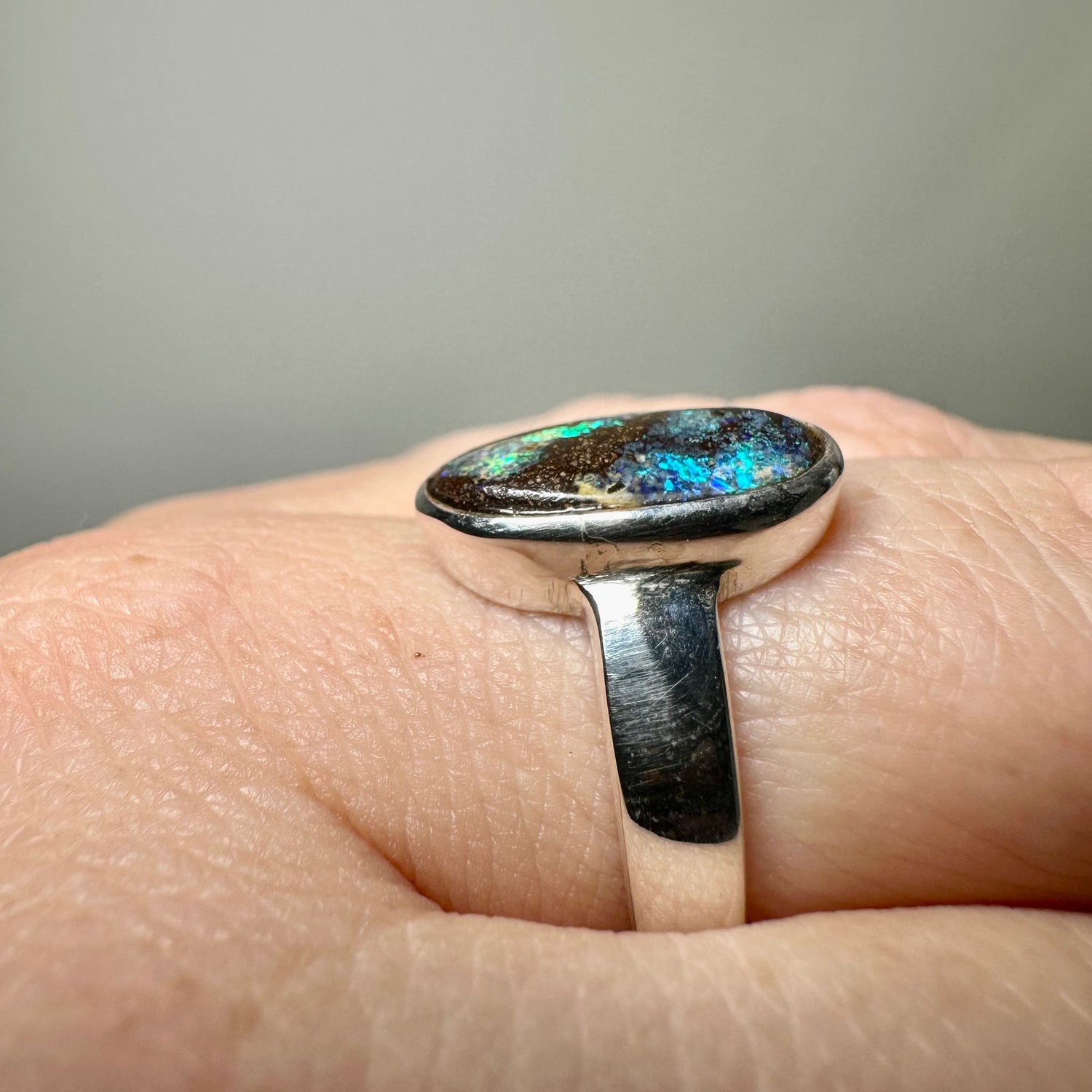 Boulder Opal Oval Cabochon Ring Size 7.5 PRGJ846