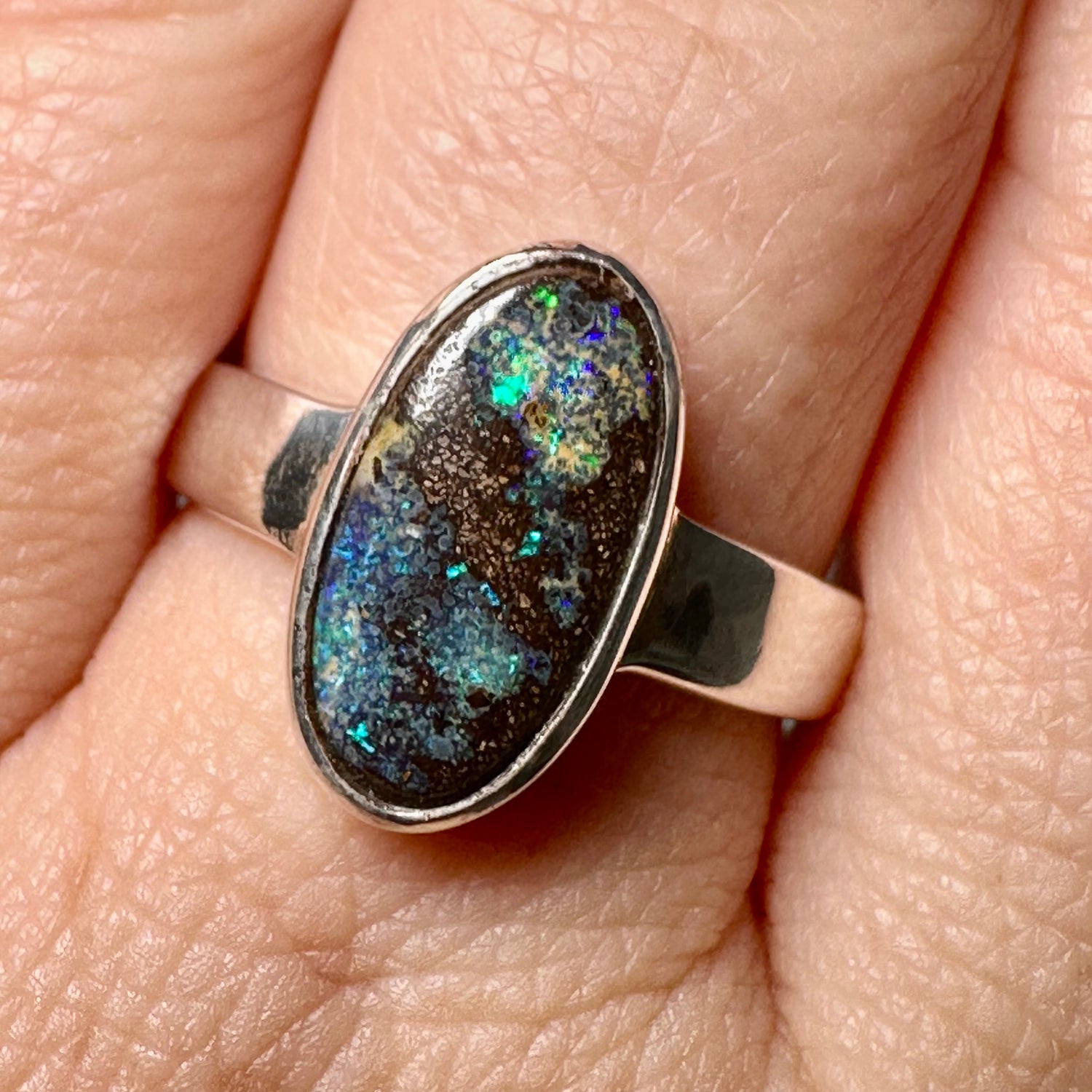 Boulder Opal Oval Cabochon Ring Size 7.5 PRGJ846