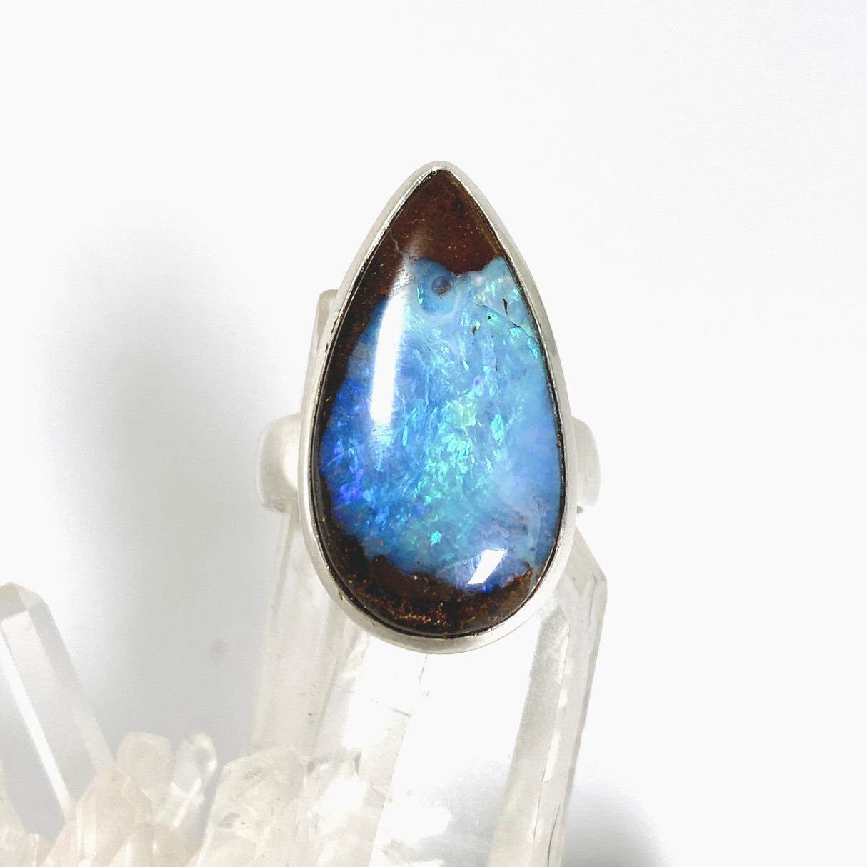Boulder Opal Teardrop Cabochon Ring Size 9 PRGJ1035