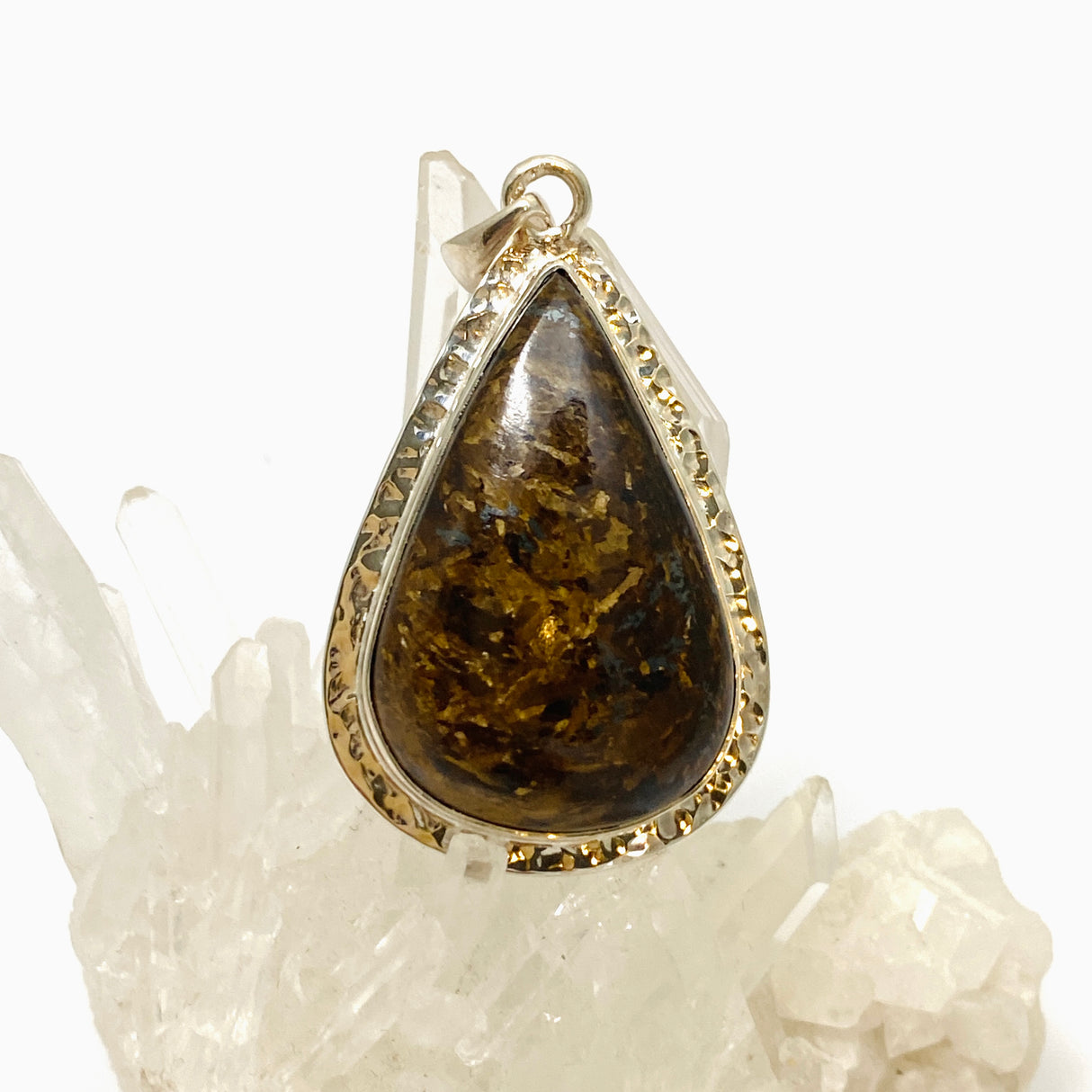 Bronzite Teardrop Cabochon Pendant in a Hammered Setting KPGJ4842