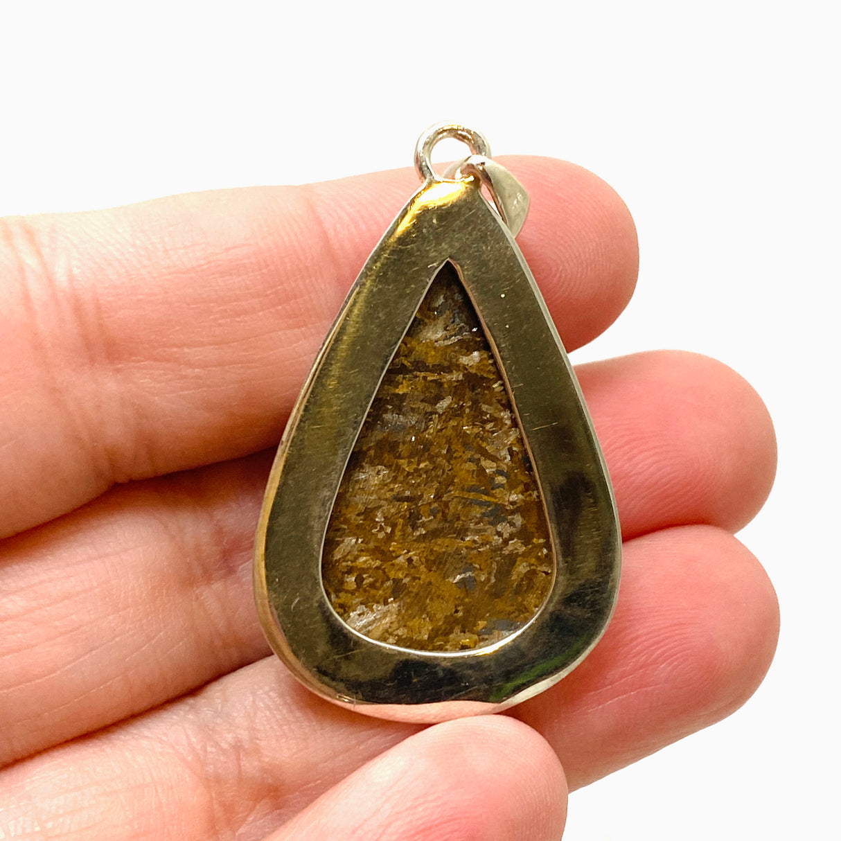 Bronzite Teardrop Cabochon Pendant in a Hammered Setting KPGJ4842