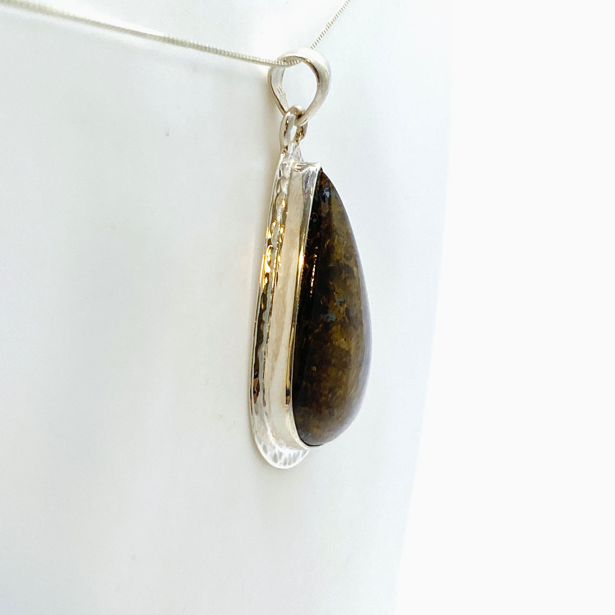 Bronzite Teardrop Cabochon Pendant in a Hammered Setting KPGJ4842