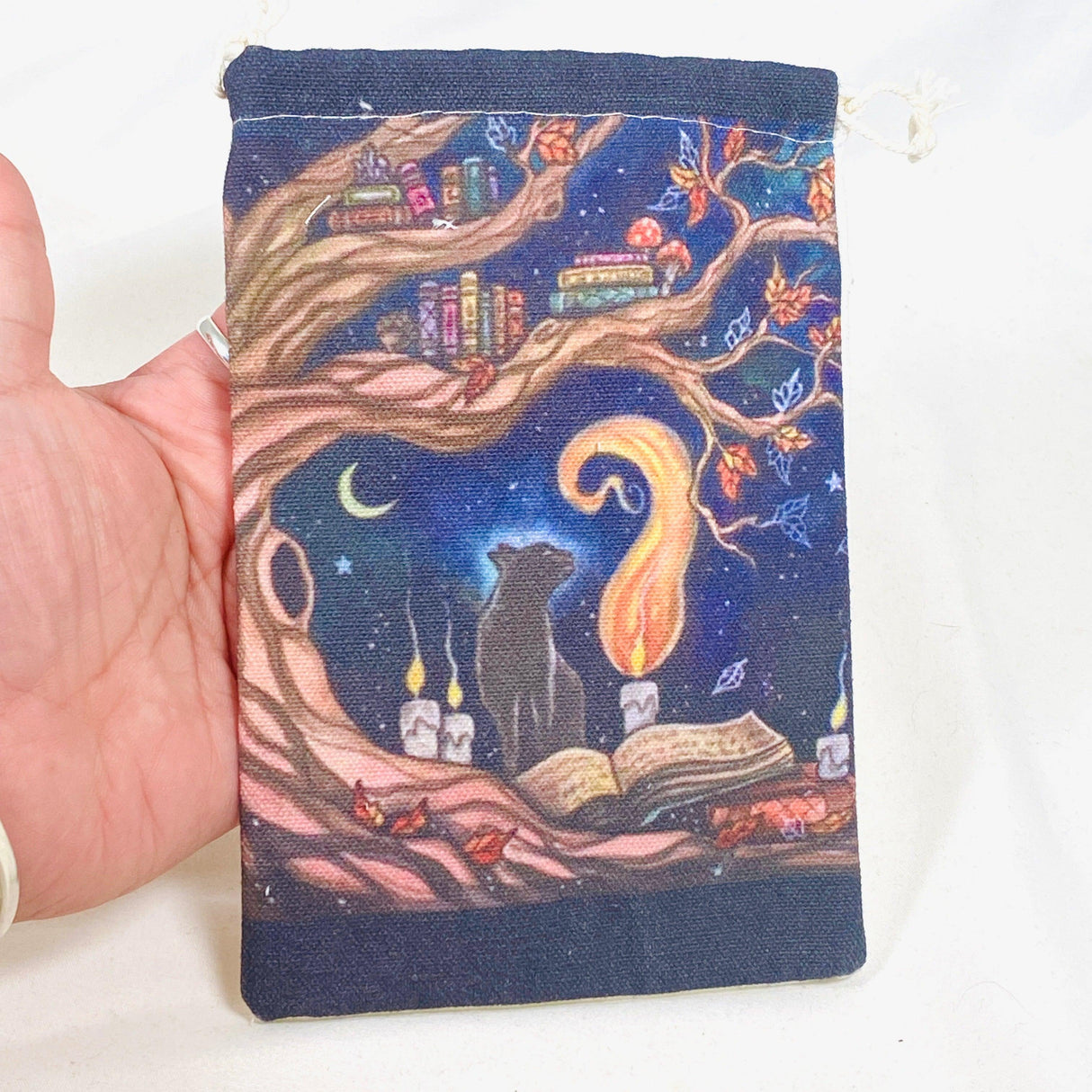 Canvas Drawstring Bag for Tarot Cards - Psychic Cat - Nature's Magick
