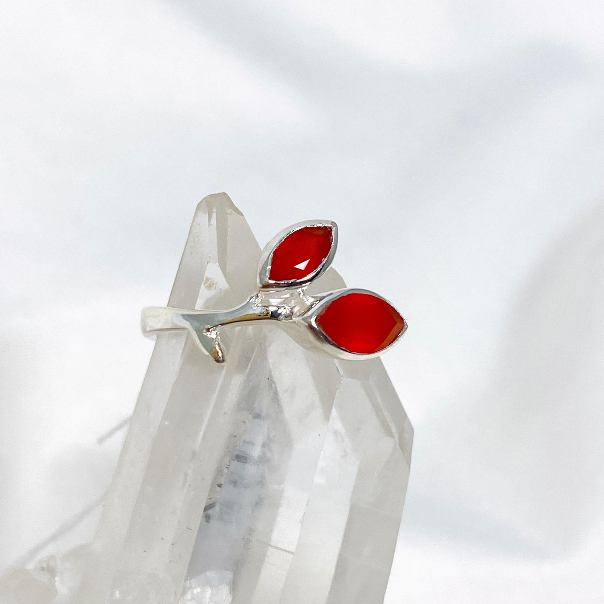 Carnelian Faceted Marquise Multistone Leaf Ring R3735 - Nature's Magick
