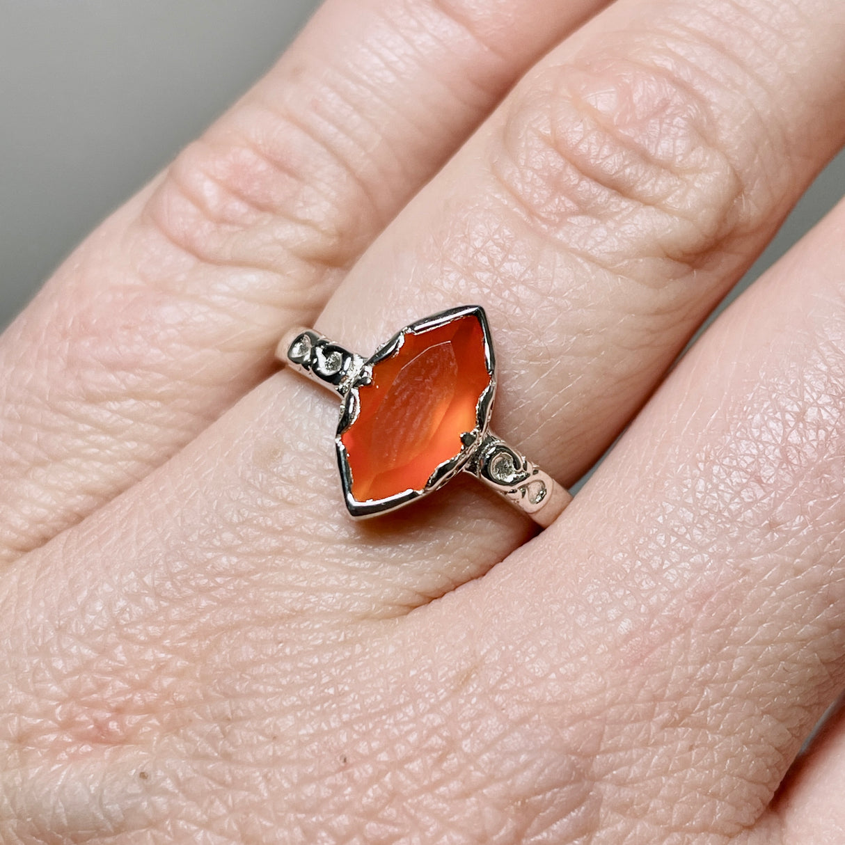 Carnelian Faceted Marquise Ring in a Decorative Setting R3726