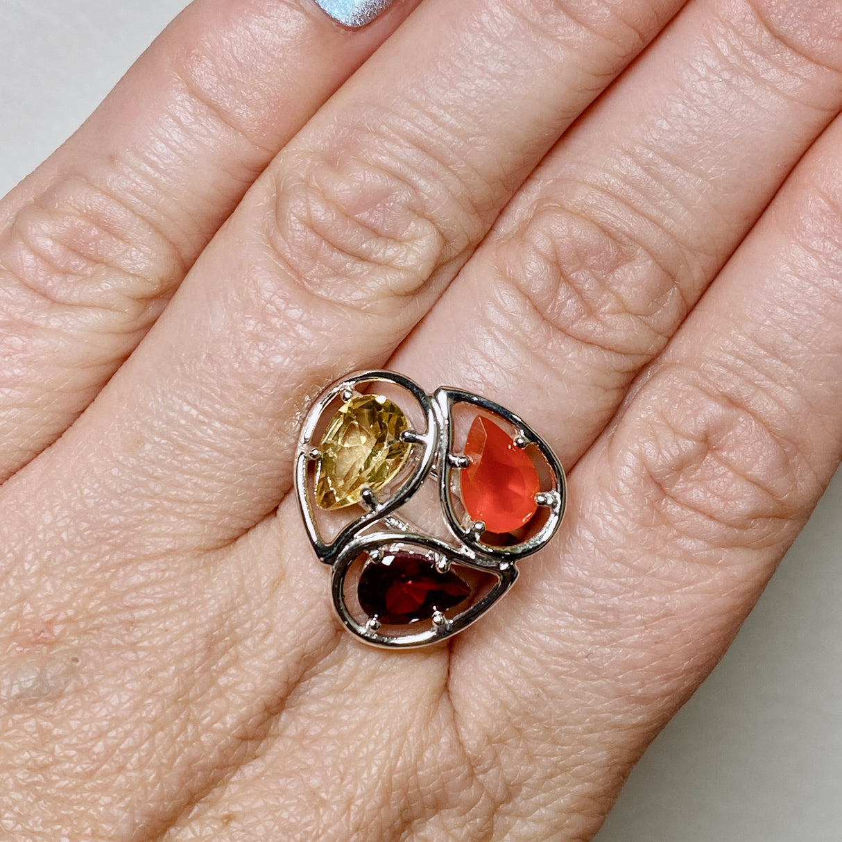 Carnelian, Garnet, Citrine Faceted Multi-stone ring PRGJ887