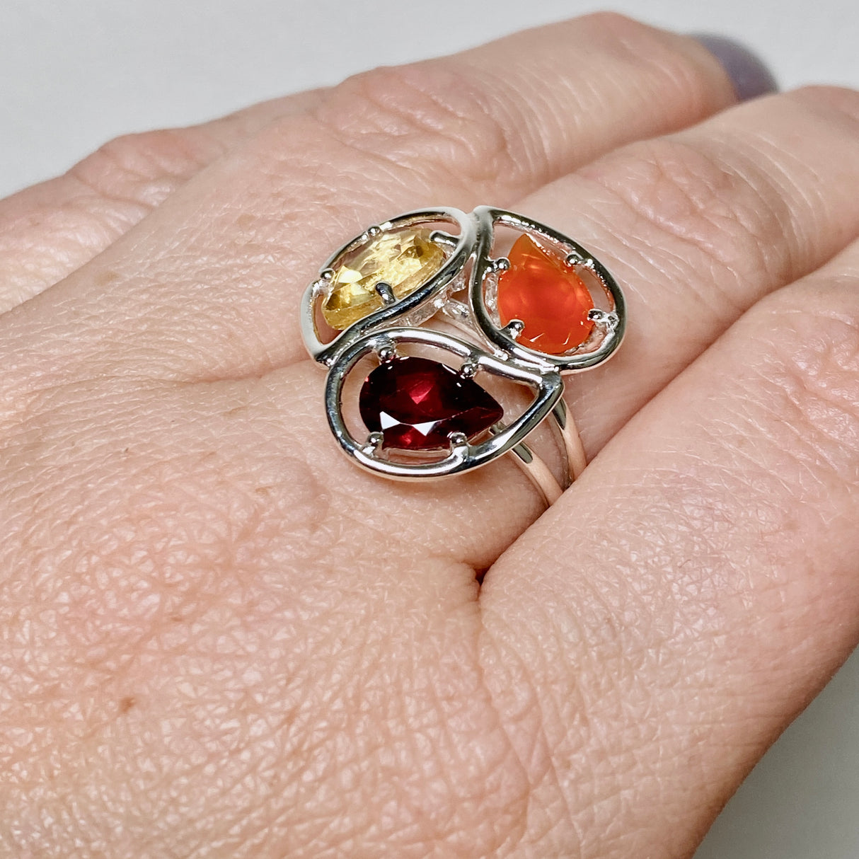 Carnelian, Garnet, Citrine Faceted Multi-stone ring PRGJ887