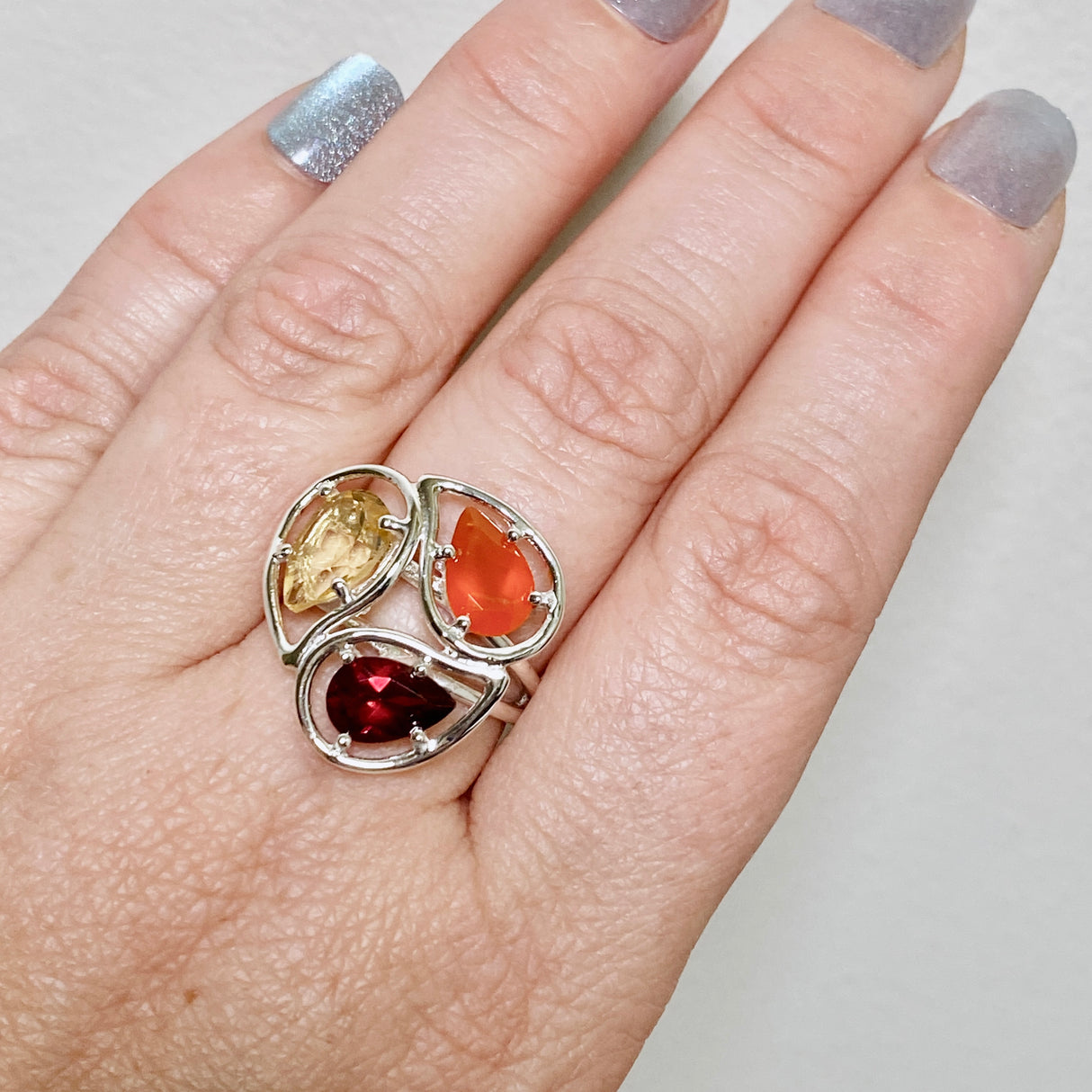 Carnelian, Garnet, Citrine Faceted Multi-stone ring PRGJ887