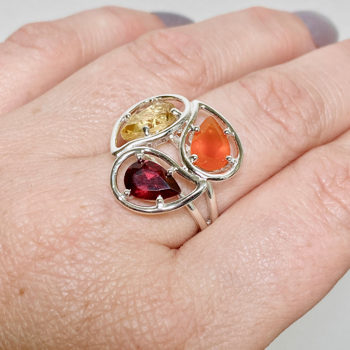 Carnelian, Garnet, Citrine Faceted Multi-stone ring PRGJ887