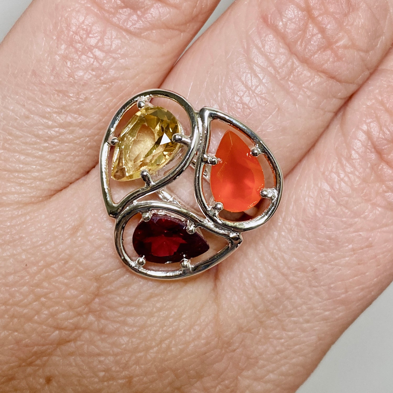 Carnelian, Garnet, Citrine Faceted Multi-stone ring PRGJ887