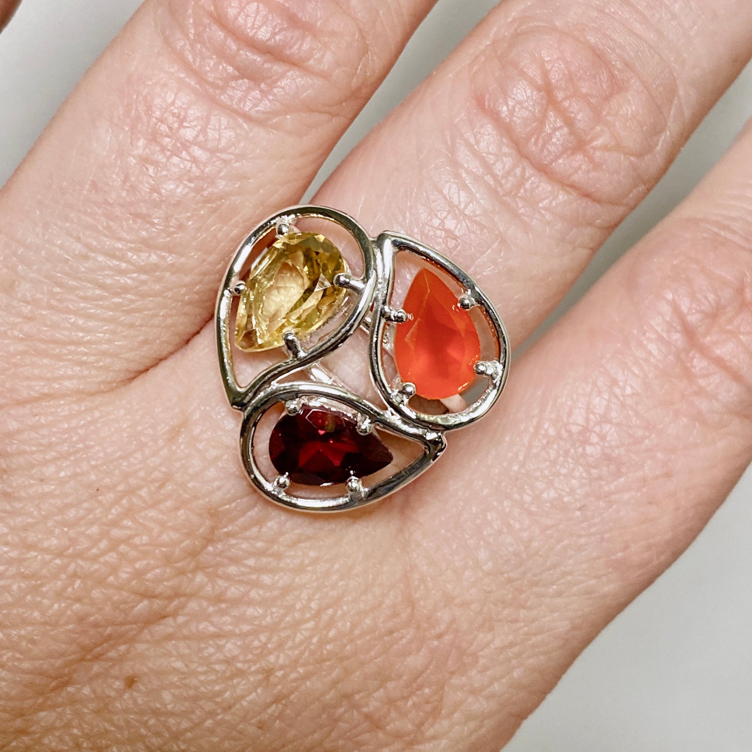 Carnelian, Garnet, Citrine Faceted Multi-stone ring PRGJ887
