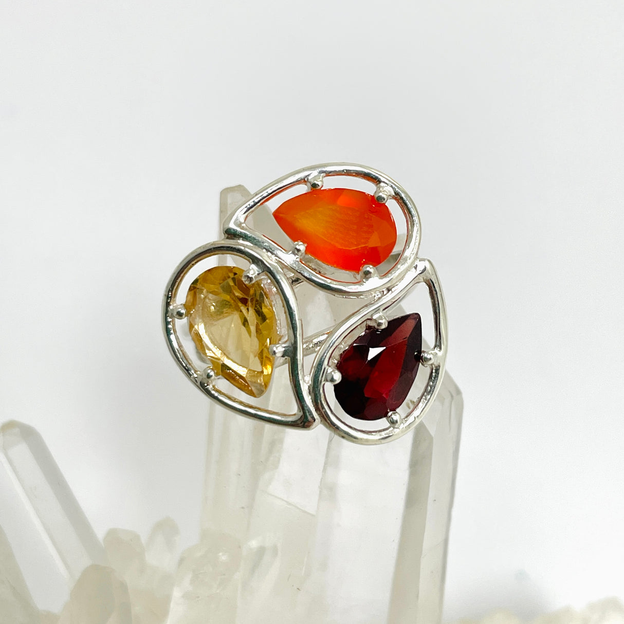 Carnelian, Garnet, Citrine Faceted Multi-stone ring PRGJ887
