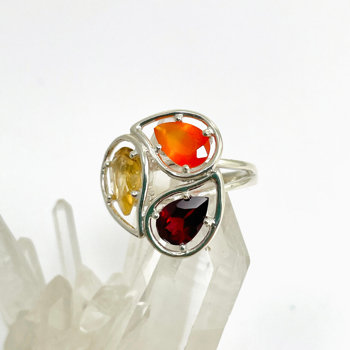 Carnelian, Garnet, Citrine Faceted Multi-stone ring PRGJ887