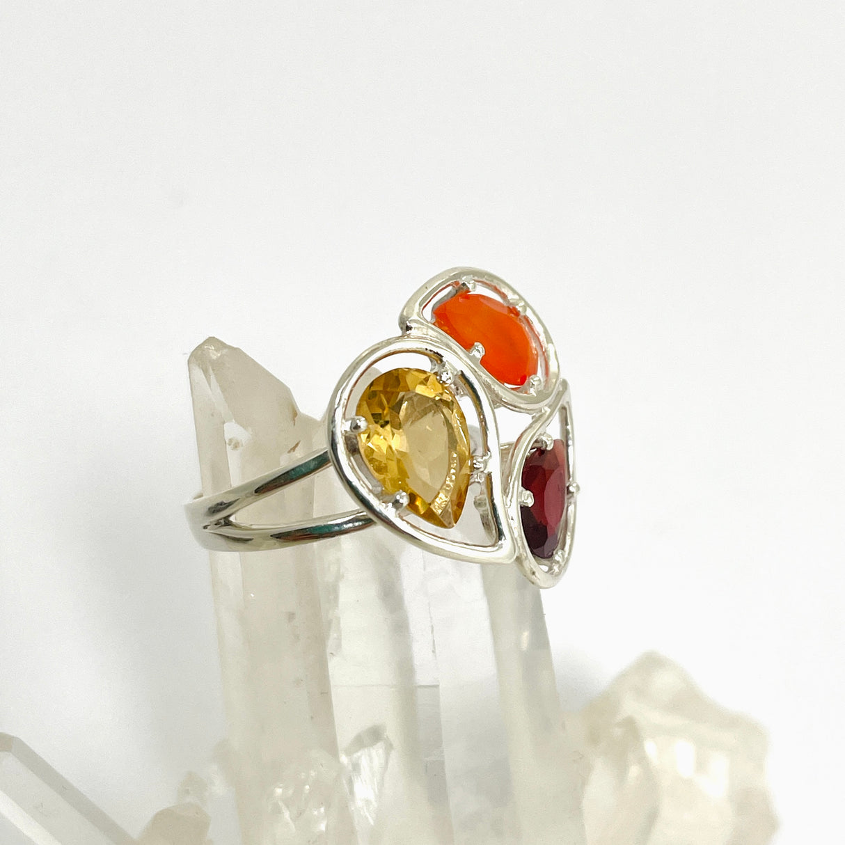 Carnelian, Garnet, Citrine Faceted Multi-stone ring PRGJ887