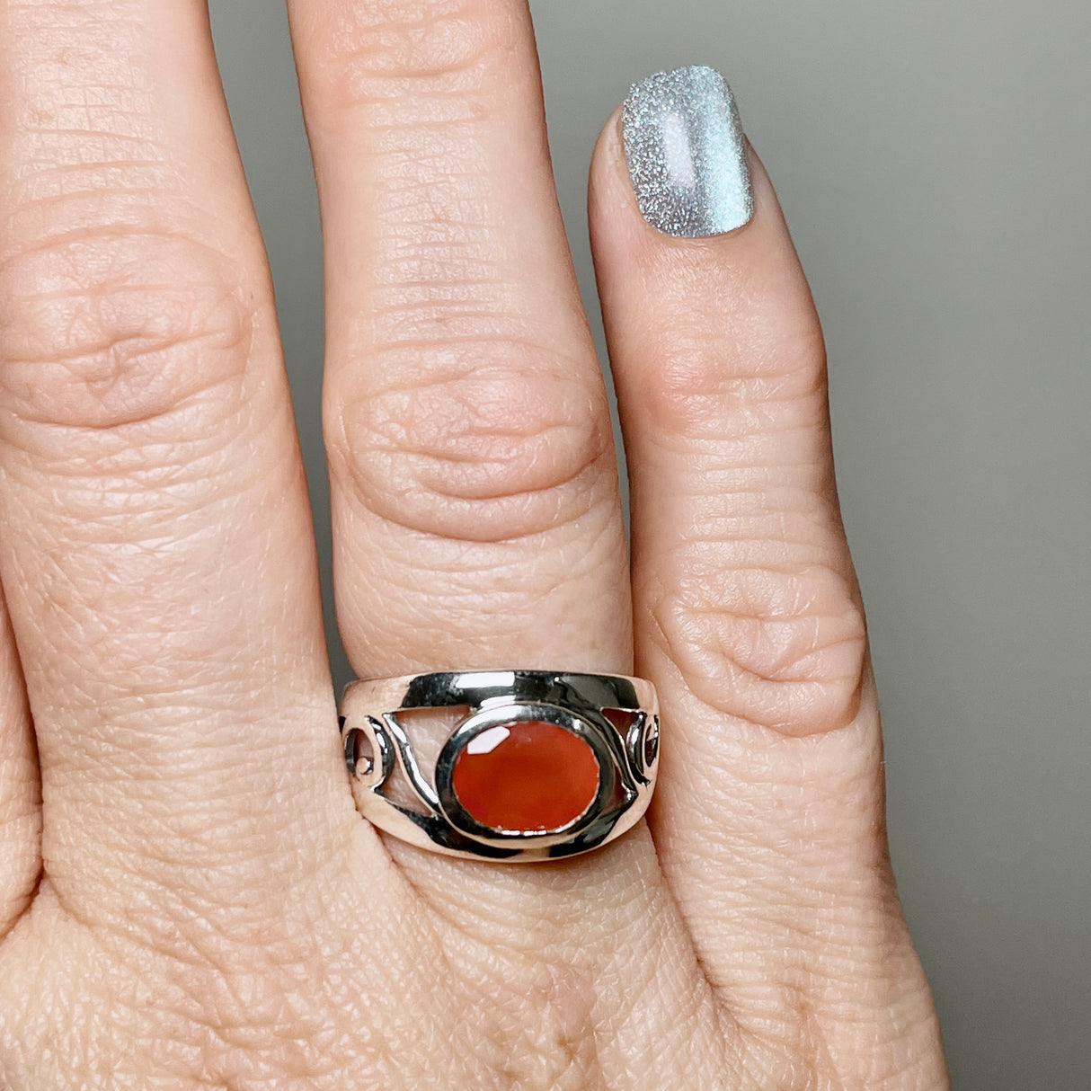 Carnelian Oval Faceted Boho Decorative Ring R3820