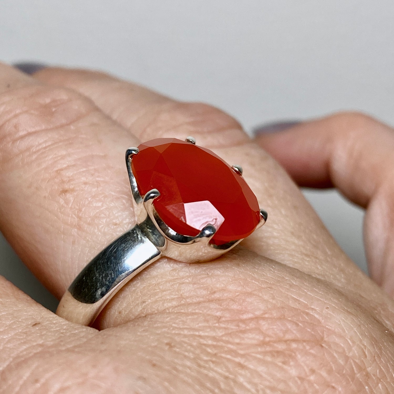 Carnelian Oval Faceted Ring Size 12 PRGJ889