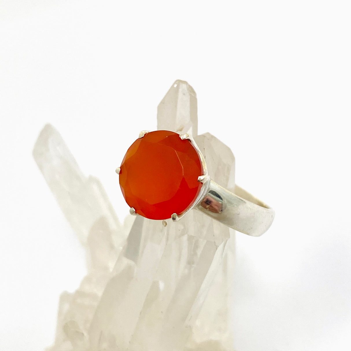 Carnelian Round Faceted Ring Size 11 PRGJ888