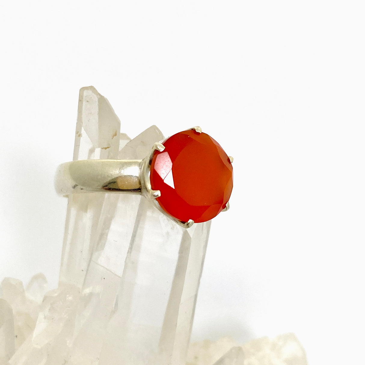 Carnelian Round Faceted Ring Size 11 PRGJ888