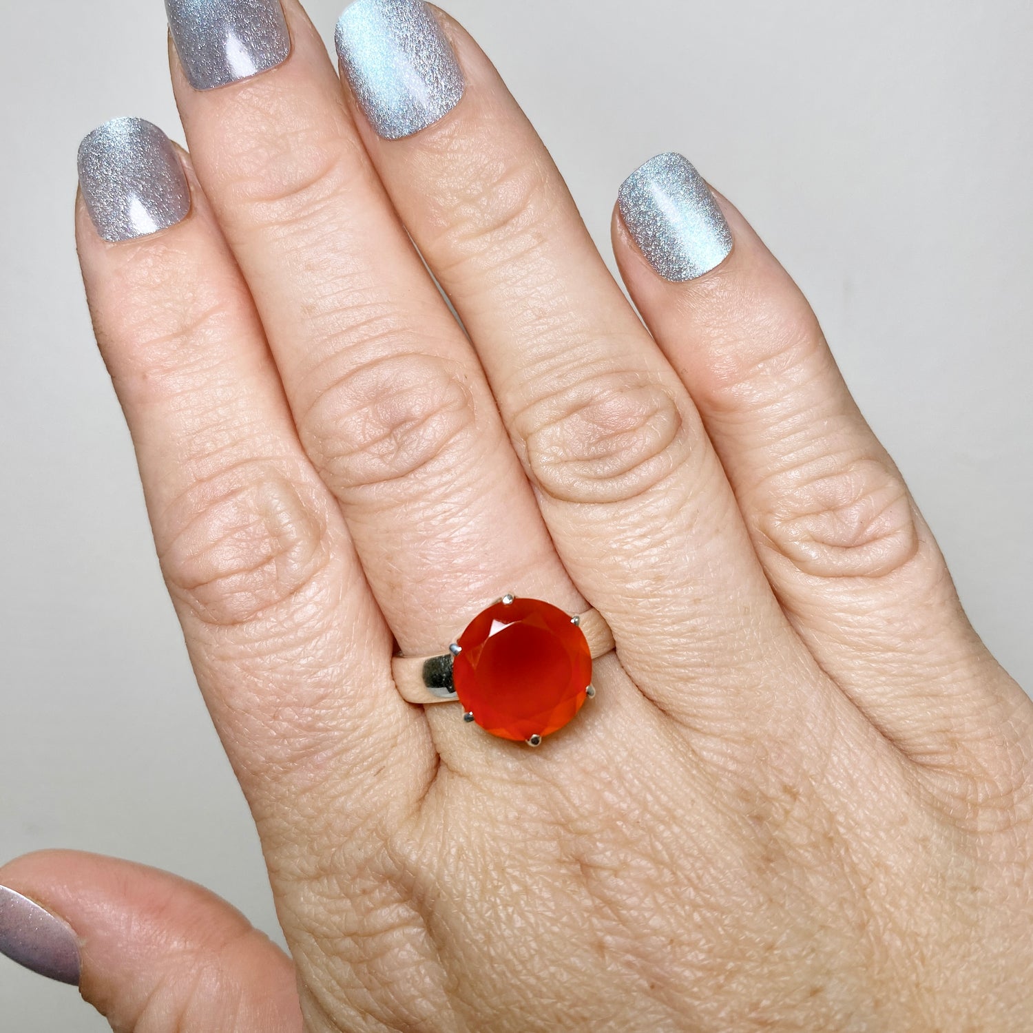 Carnelian Round Faceted Ring Size 11 PRGJ888