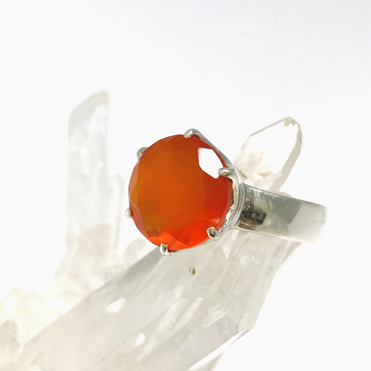 Carnelian Round Faceted Ring Size 8 PRGJ1032