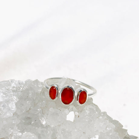 Carnelian Triple Stone Faceted Ring R3956 - Nature's Magick