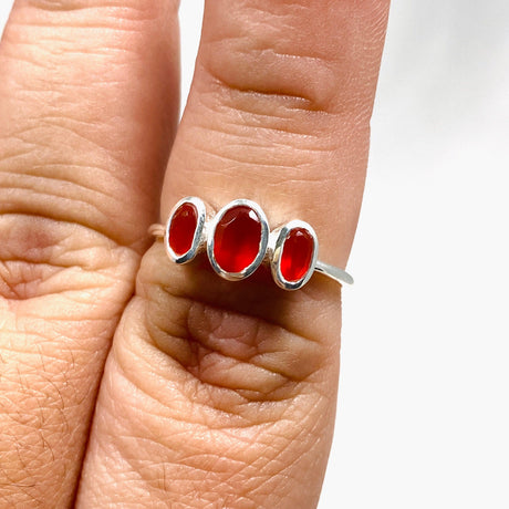 Carnelian Triple Stone Faceted Ring R3956 - Nature's Magick