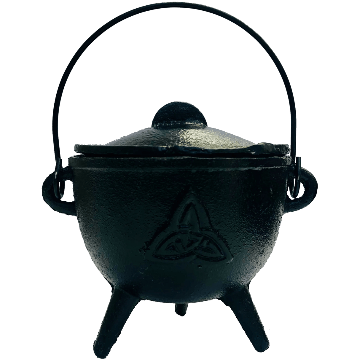 Cast Iron Cauldron with lid - large 11cm Triquetra design - Nature's Magick
