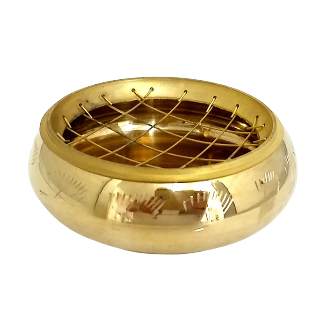 Incense Charcoal Burner BRASS FLAT ETCHED 10cm
