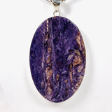 Purple Charoite large oval pendant in sterling silver 