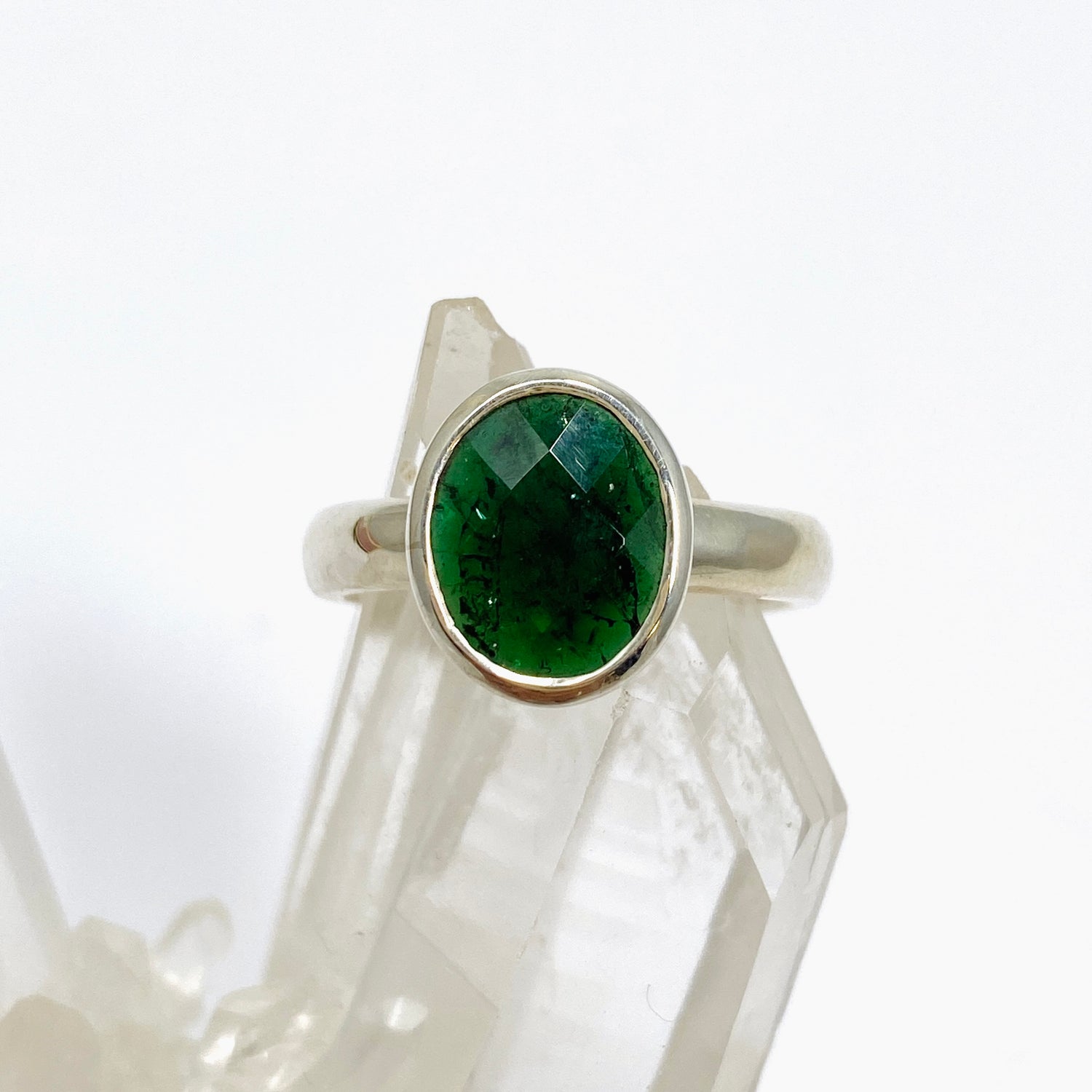 Chrome Tourmaline Oval Checkerboard Faceted Ring Size 7.5 PRGJ728