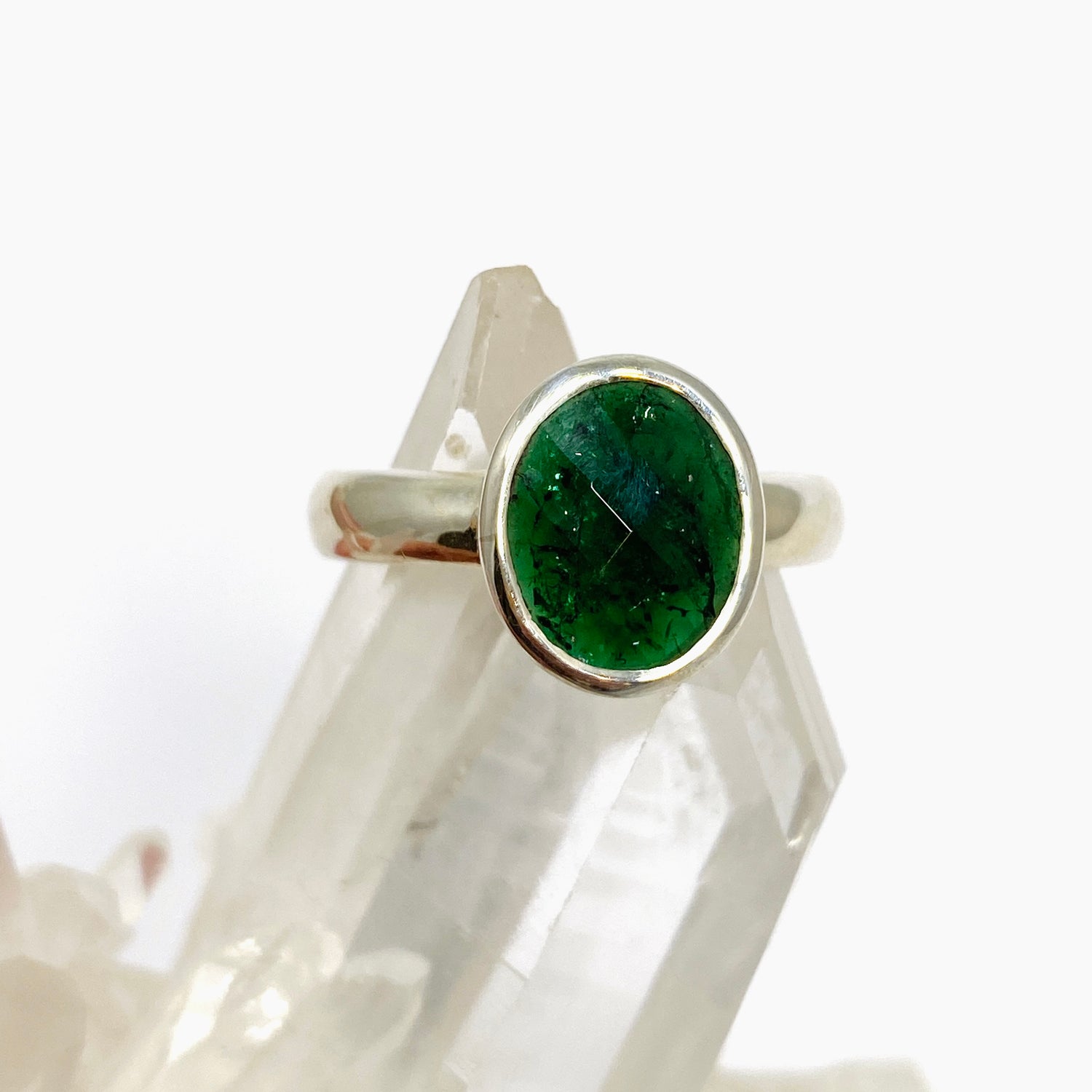 Chrome Tourmaline Oval Checkerboard Faceted Ring Size 7.5 PRGJ728