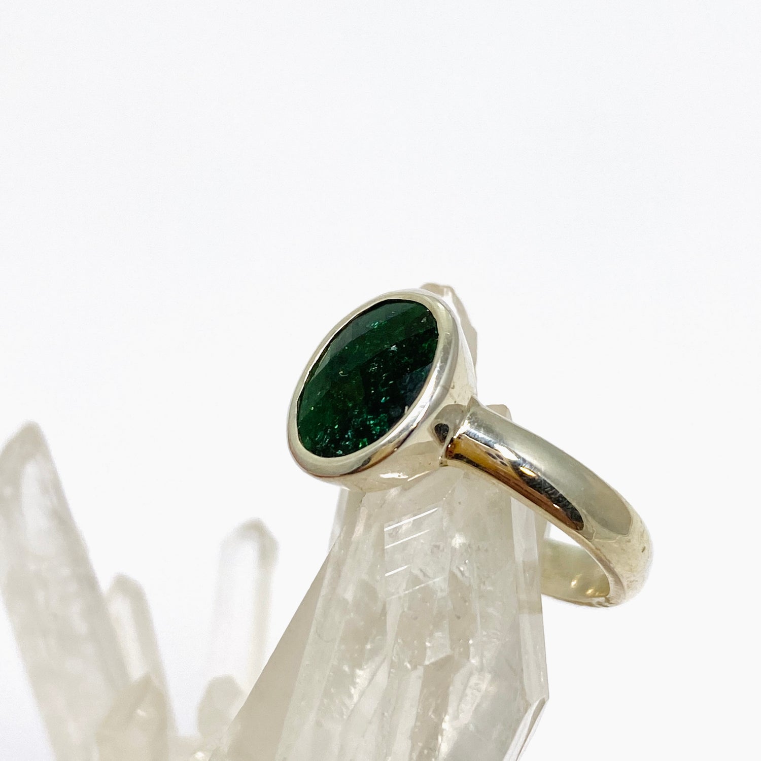 Chrome Tourmaline Oval Checkerboard Faceted Ring Size 7.5 PRGJ728